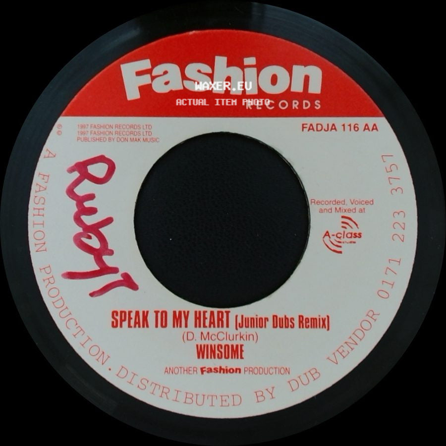 Winsome - Speak To My Heart (Gospel/Ragga Mix) / Speak To My Heart (Junior Dubs Remix) side B