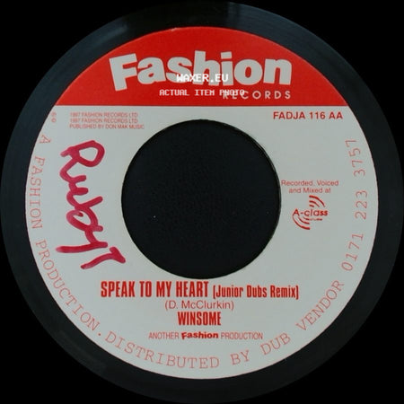 Winsome - Speak To My Heart (Gospel/Ragga Mix) / Speak To My Heart (Junior Dubs Remix) side B