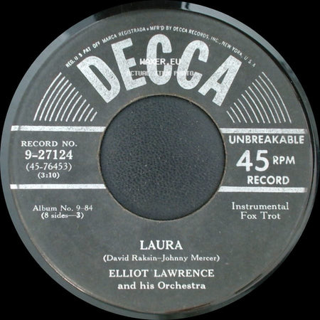 Elliot Lawrence And His Orchestra - I've Got A Crush On You / Laura side B