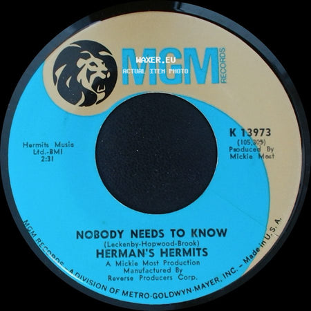 Herman's Hermits - Sunshine Girl / Nobody Needs To Know side B