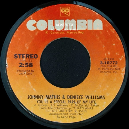 Johnny Mathis & Deniece Williams - You're A Special Part Of My Life / You're All I Need To Get By side A