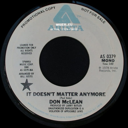 Don Mclean - It Doesn't Matter Anymore / It Doesn't Matter Anymore side A