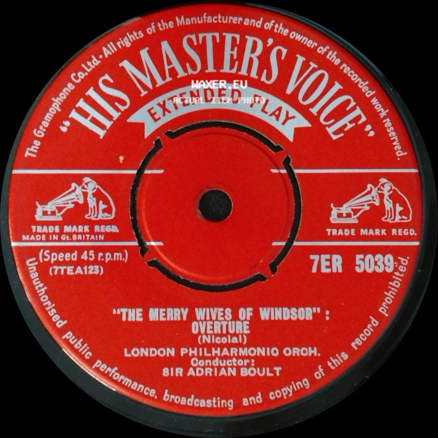 London Philharmonic Orch., Conductor Sir Adrian Boult / London Philharmonic Orch. - Pomp And Circumstance March No. 3 In C Minor, Op. 39 / "The Merry Wives Of Windsor" : Overture side B