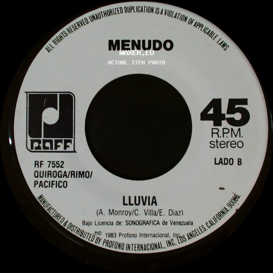 Menudo - A Volar / Lluvia side B
