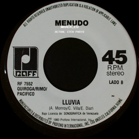 Menudo - A Volar / Lluvia side B