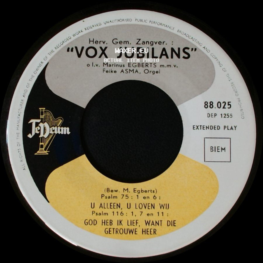 Vox Jubilans - U Alleen, U Loven Wij / God Heb Ik Lief, Want Die Getrouwe Heer / Roept Uit Aan Alle Stranden side A
