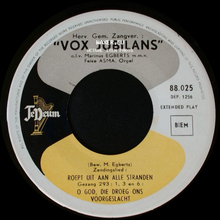 Vox Jubilans - U Alleen, U Loven Wij / God Heb Ik Lief, Want Die Getrouwe Heer / Roept Uit Aan Alle Stranden side B