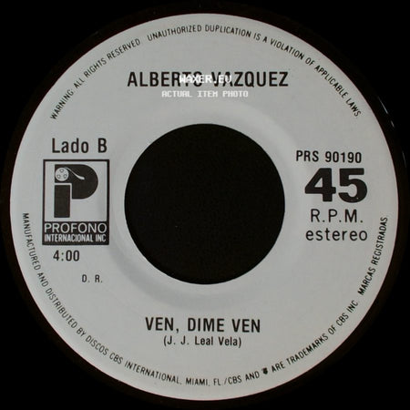 Alberto Vazquez - Aquella Mujer De Ayer / Ven, Dime Ven side B