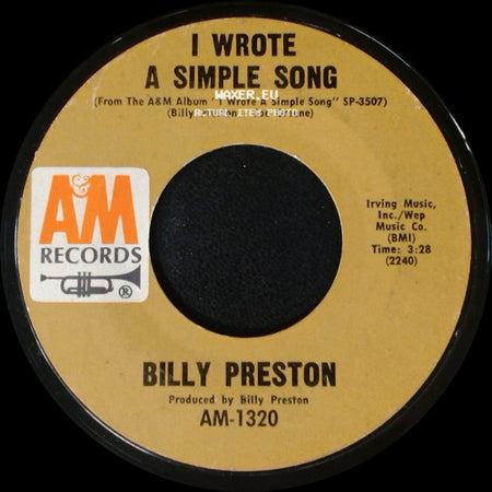 Billy Preston - Outa-Space / I Wrote A Simple Song side B
