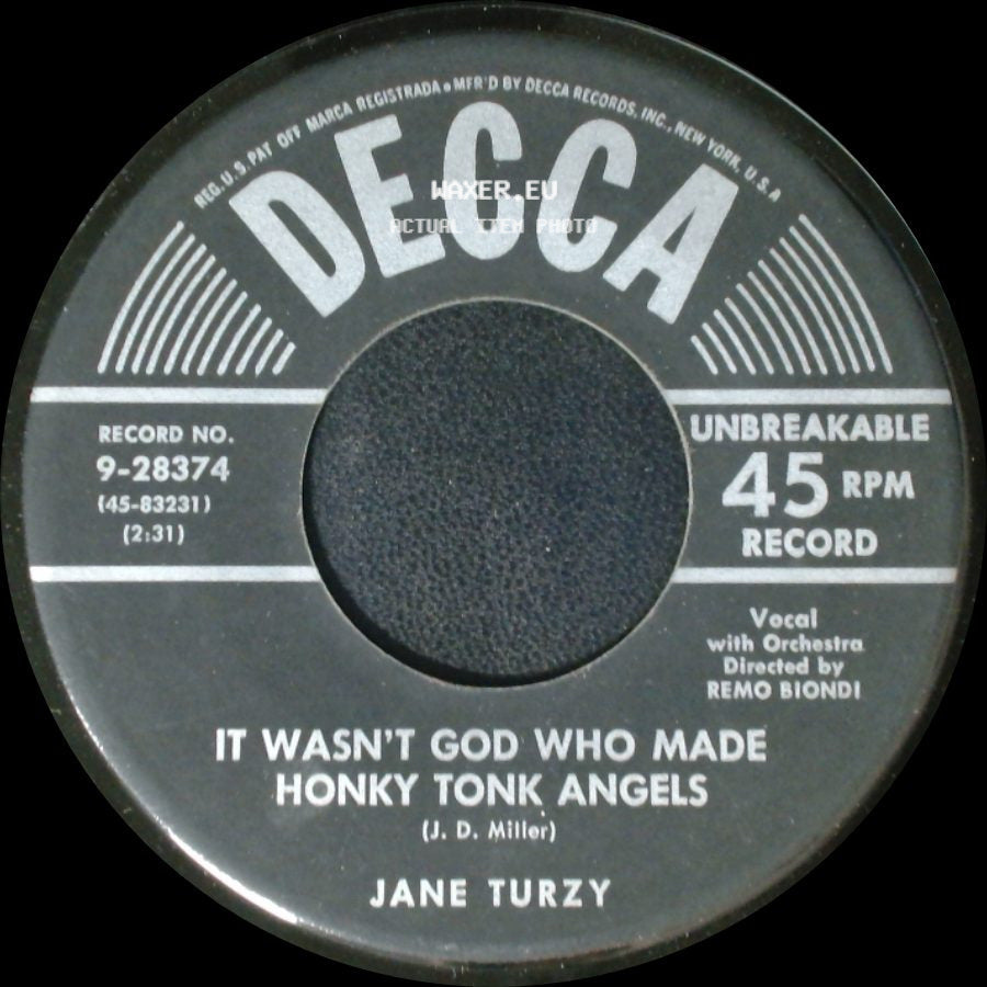 Jane Turzy - Tennessee Warbler / It Wasn't God Who Made Honky Tonk Angels side B