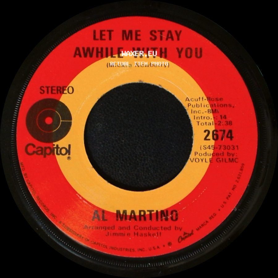 Al Martino - I Started Loving You Again / Let Me Stay Awhile With You side B
