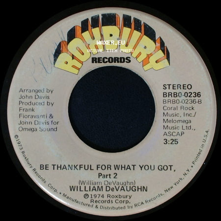 William Devaughn - Be Thankful For What You Got, Part 2 / Be Thankful For What You Got side A
