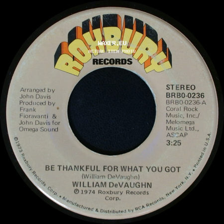 William Devaughn - Be Thankful For What You Got, Part 2 / Be Thankful For What You Got side B