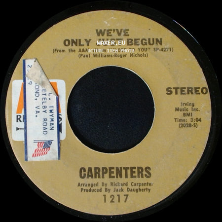 Carpenters - We've Only Just Begun / All Of My Life side A