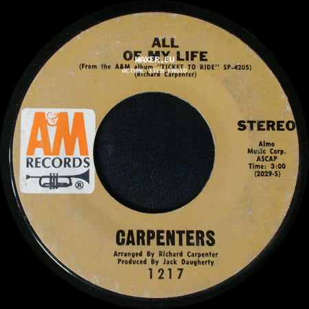 Carpenters - We've Only Just Begun / All Of My Life side B