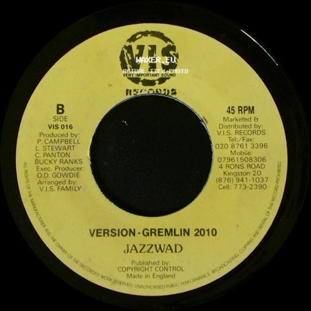 Bucky Ranks / Jazzwad - Cool Nuh Bwoy Future Troubles / Version - Gremlin 2010 side B