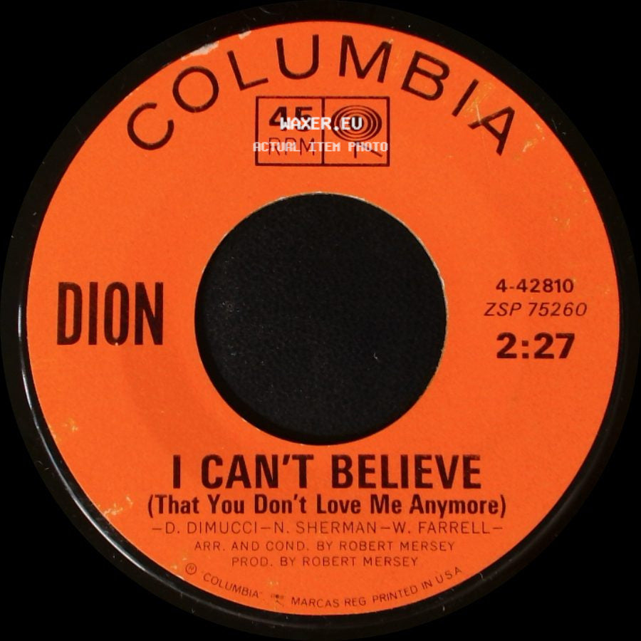 Dion - I Can't Believe (That You Don't Love Me Anymore) / Be Careful Of Stones That You Throw side A