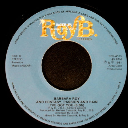 Barbara Roy / Barbara Roy And Ecstasy, Passion And Pain - Ecstasy, Passion And Pain / If You Want Me / I've Got You side B