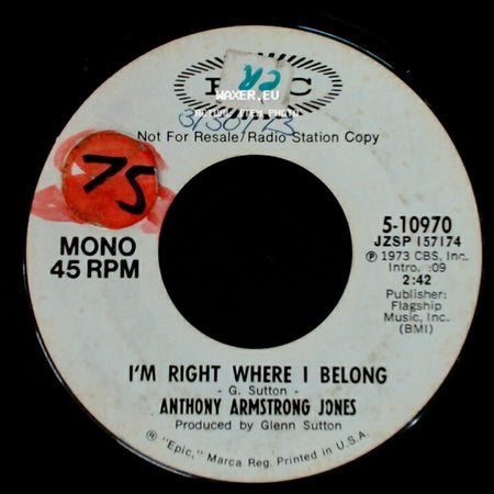 Anthony Armstrong Jones - I'm Right Where I Belong / I'm Right Where I Belong side A