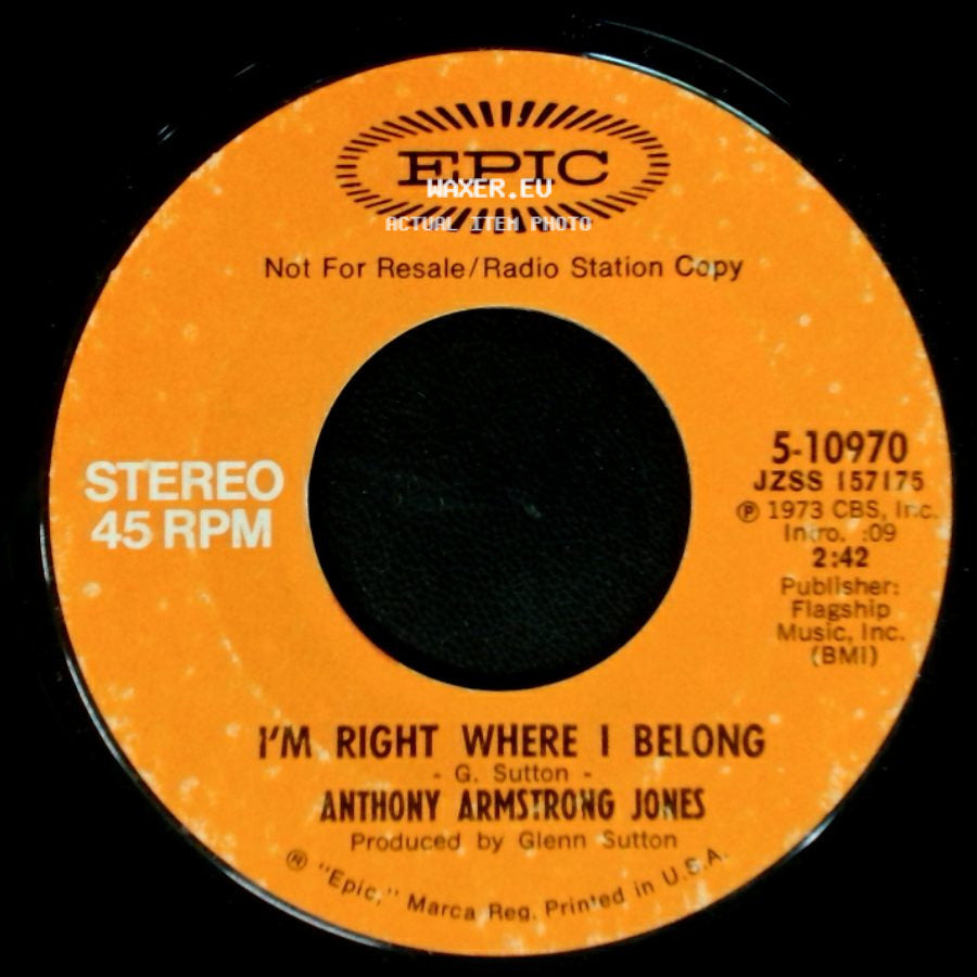 Anthony Armstrong Jones - I'm Right Where I Belong / I'm Right Where I Belong side B