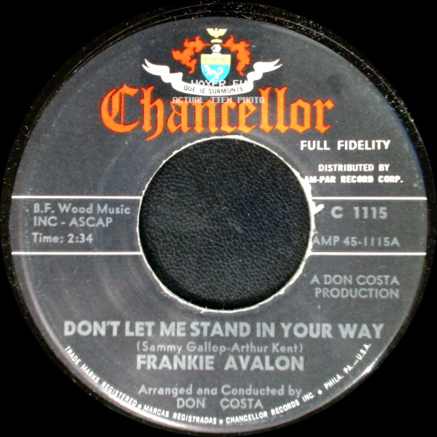 Frankie Avalon - A Miracle / Don't Let Me Stand In Your Way side B