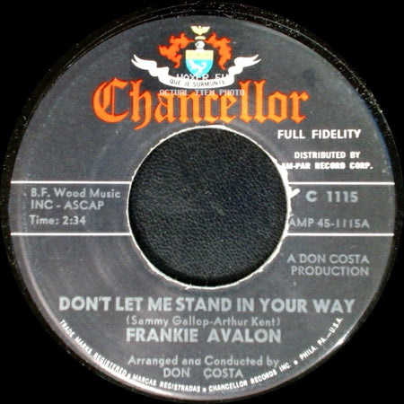 Frankie Avalon - A Miracle / Don't Let Me Stand In Your Way side B