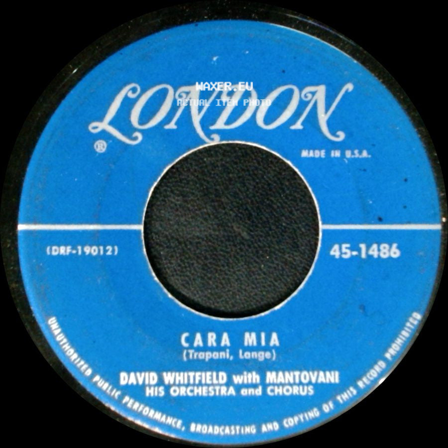 David Whitfield With Mantovani His Orchestra And Chorus - How, When Or Where / Cara Mia side B