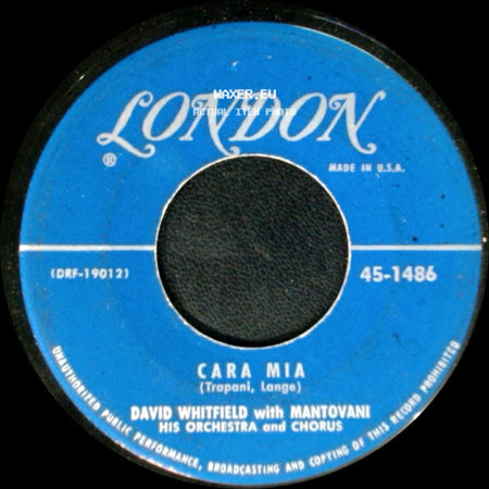 David Whitfield With Mantovani His Orchestra And Chorus - How, When Or Where / Cara Mia side B