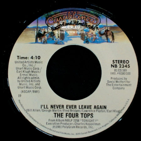 The Four Tops - I'll Never Ever Leave Again / Tonight I'm Gonna Love You All Over side A
