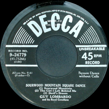 Guy Lombardo And His Royal Canadians - Chicken Reel Square Dance / Sourwood Mountain Square Dance side B