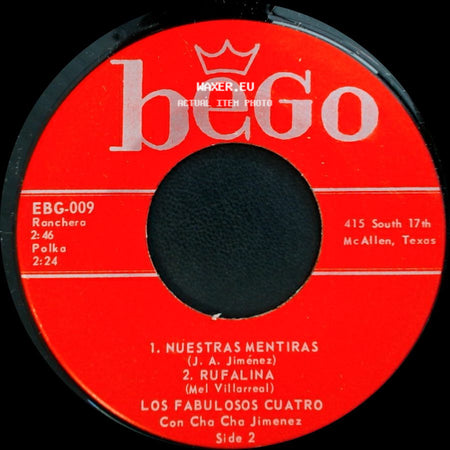Los Fabulosos Cuatro Con Cha Cha Jiménez - 1. Que Se Acabe El Agua / 2. Amor Necio / Unknown Title B side B