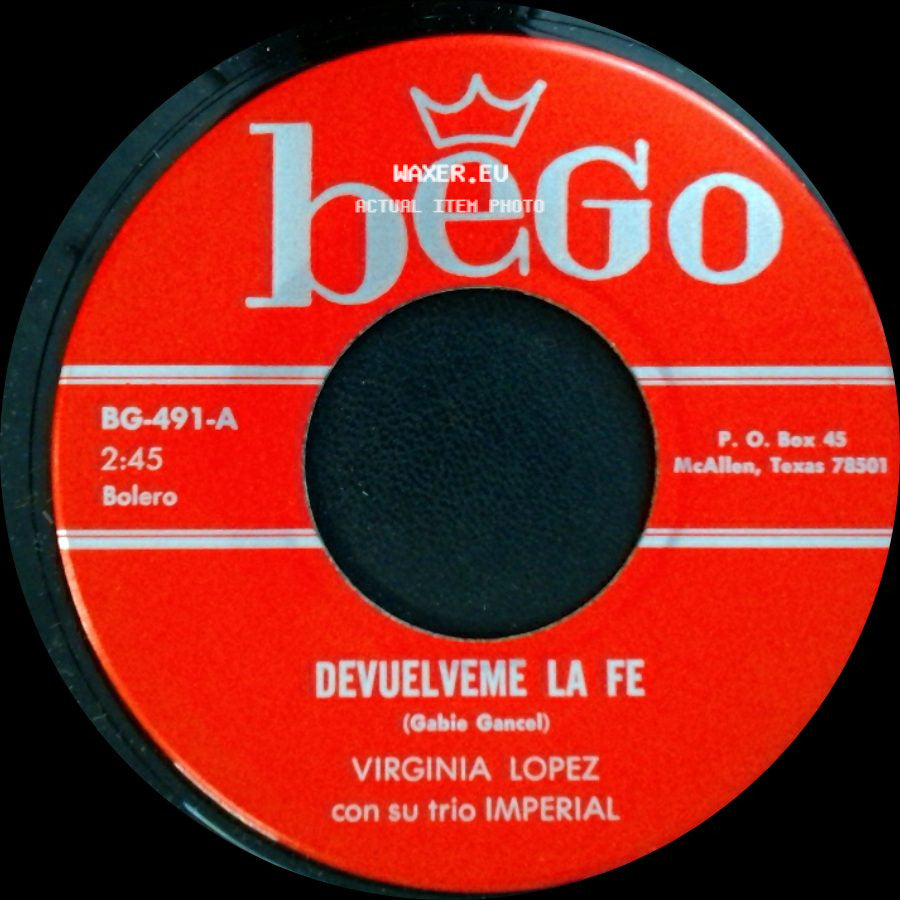 Virginia Lopez Con Su Trio Imperial - Adivina A Quien Yo Vi / Devuelveme La Fe side B