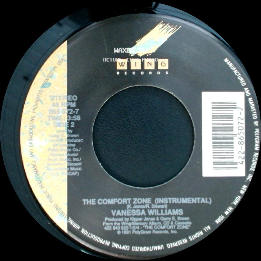 Vanessa Williams - The Comfort Zone (Lp Edit) / The Comfort Zone (Instrumental) side B