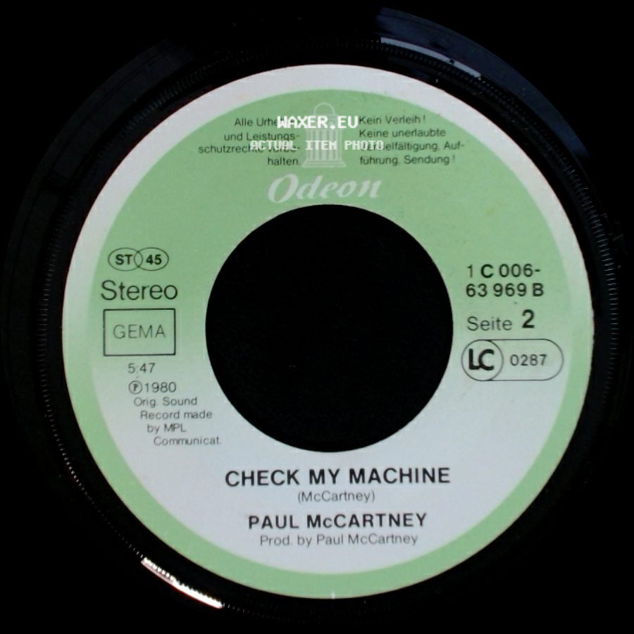 Paul Mccartney - Waterfalls (Edited Version) / Check My Machine side B