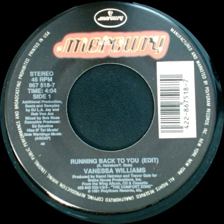 Vanessa Williams - Running Back To You (Edit) / Better Off Now side A