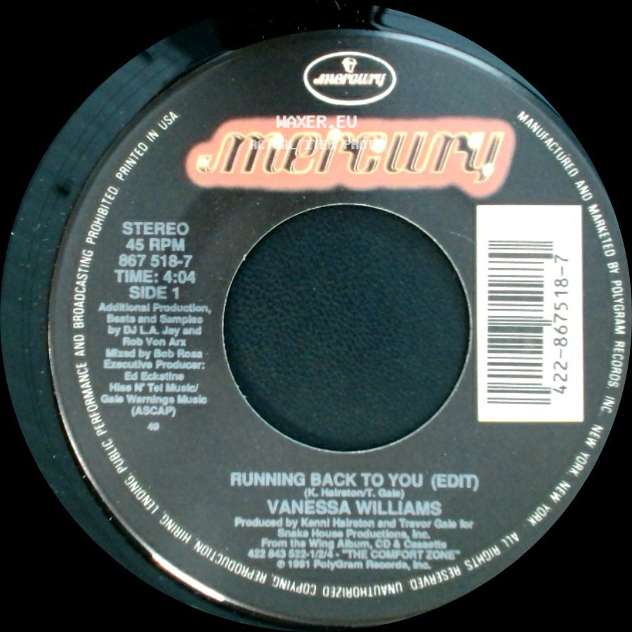 Vanessa Williams - Running Back To You (Edit) / Better Off Now side A