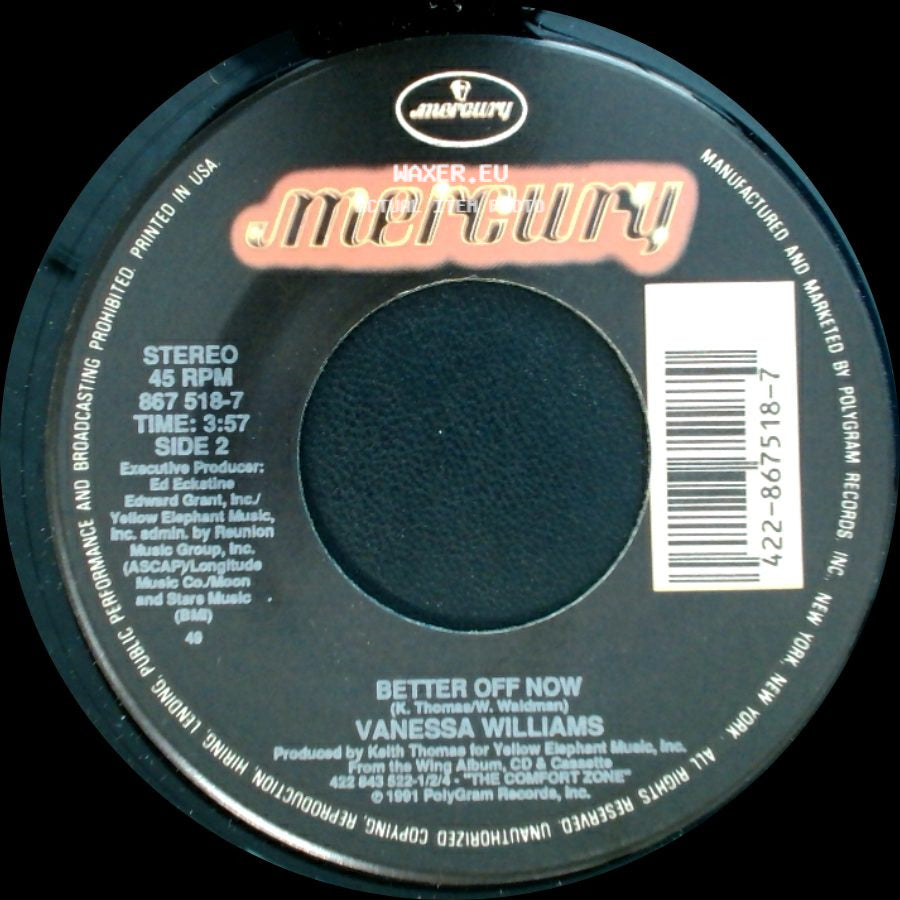 Vanessa Williams - Running Back To You (Edit) / Better Off Now side B