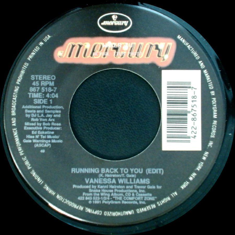 Vanessa Williams - Running Back To You (Edit) / Better Off Now side A
