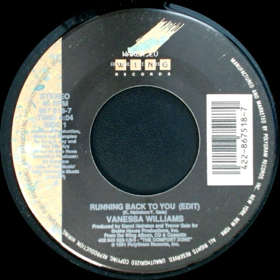 Vanessa Williams - Running Back To You (Edit) / Better Off Now side A