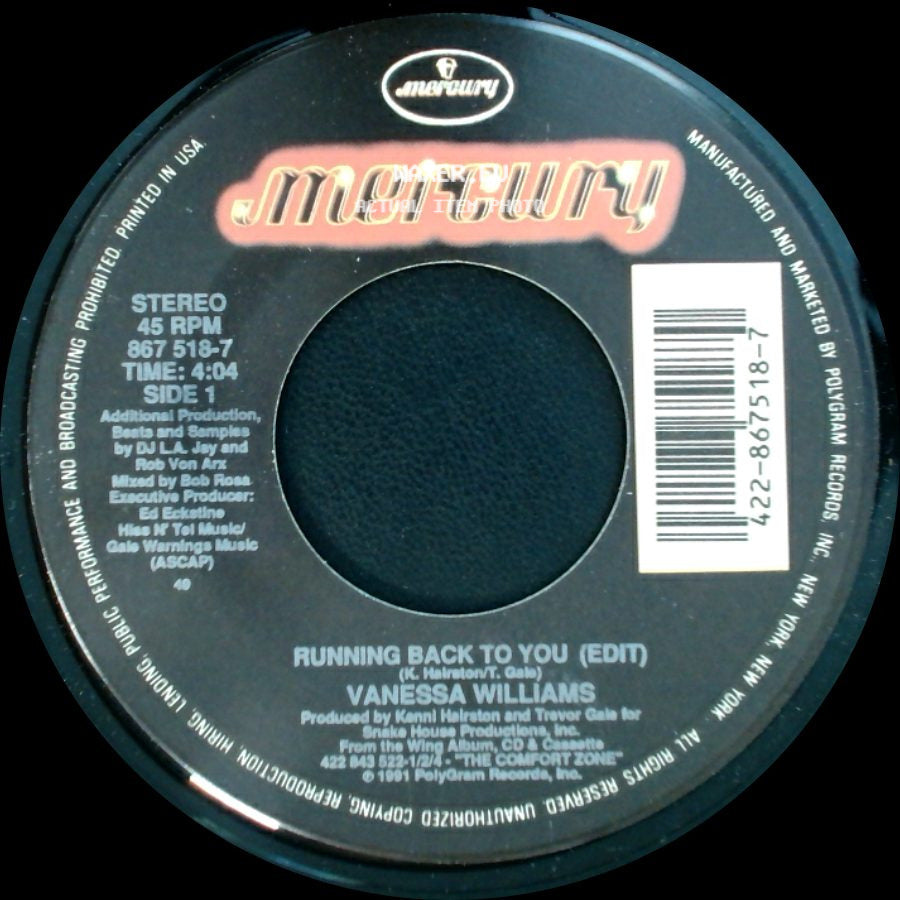 Vanessa Williams - Running Back To You (Edit) / Better Off Now side A