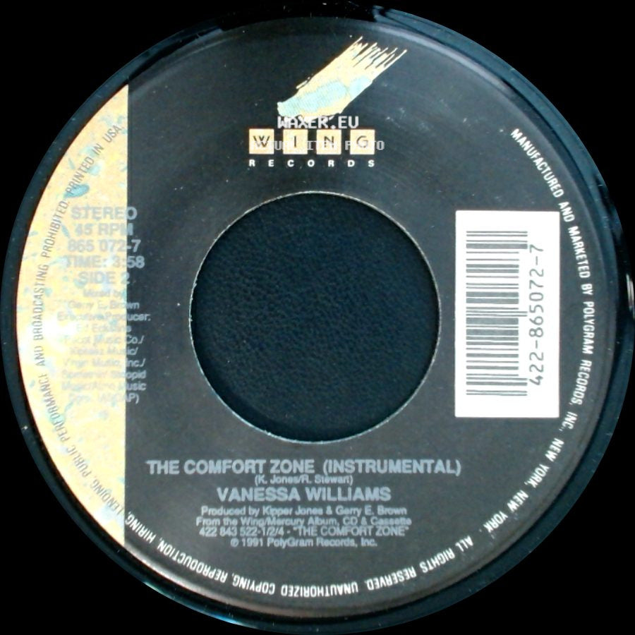 Vanessa Williams - The Comfort Zone (Lp Edit) / The Comfort Zone (Instrumental) side B