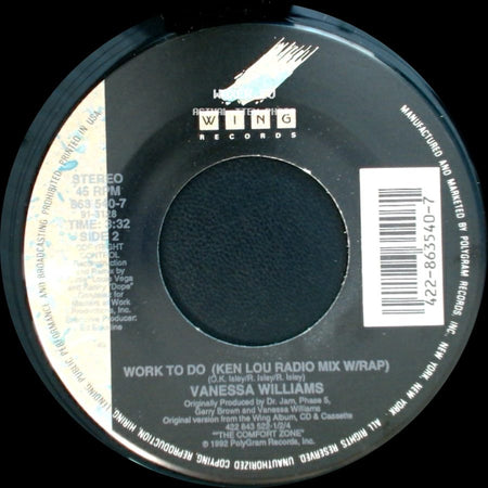 Vanessa Williams - Work To Do (Radio Mix W/Rap Featuring Black Sheep) / Work To Do (Ken Lou Radio Mix W/Rap) side B