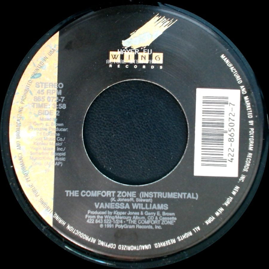 Vanessa Williams - The Comfort Zone (Lp Edit) / The Comfort Zone (Instrumental) side B