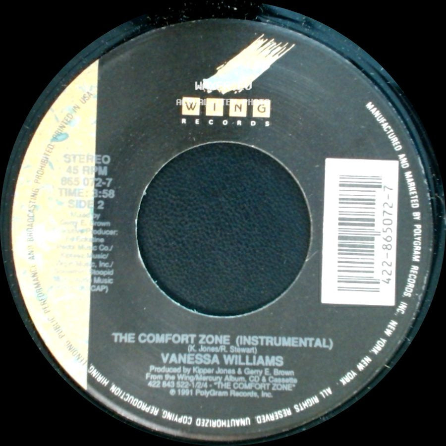 Vanessa Williams - The Comfort Zone (Lp Edit) / The Comfort Zone (Instrumental) side B