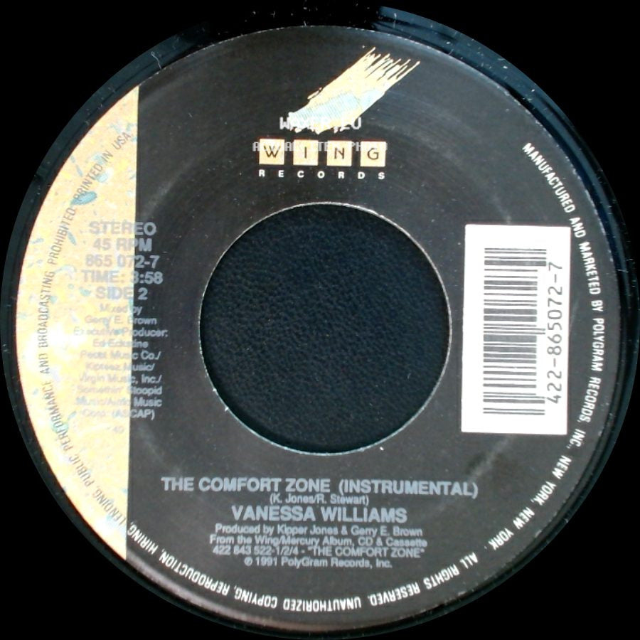 Vanessa Williams - The Comfort Zone (Lp Edit) / The Comfort Zone (Instrumental) side B