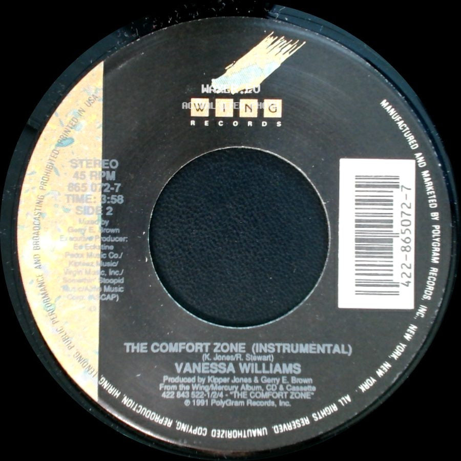 Vanessa Williams - The Comfort Zone (Lp Edit) / The Comfort Zone (Instrumental) side B