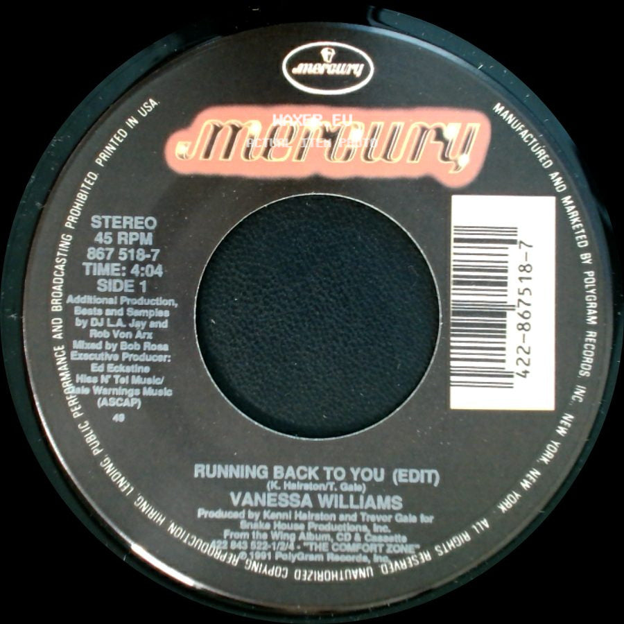 Vanessa Williams - Running Back To You (Edit) / Better Off Now side A