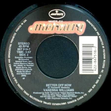 Vanessa Williams - Running Back To You (Edit) / Better Off Now side B
