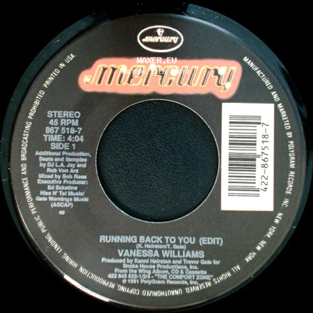 Vanessa Williams - Running Back To You (Edit) / Better Off Now side A