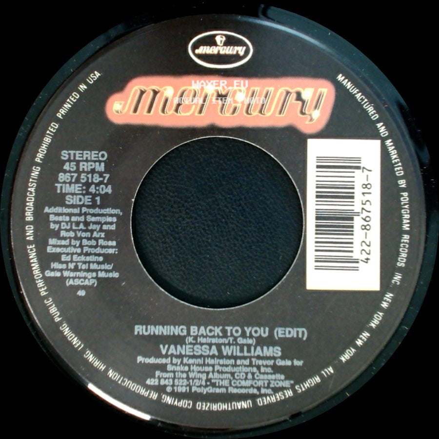 Vanessa Williams - Running Back To You (Edit) / Better Off Now side A